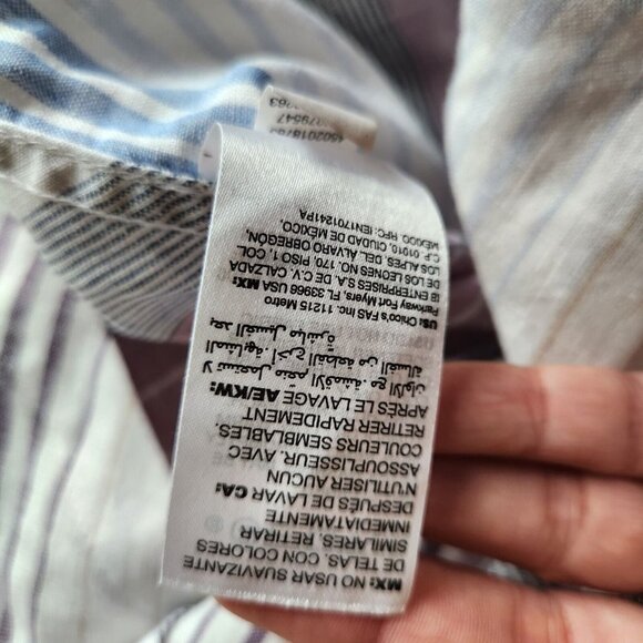 Chico’s 100% Linen Tunic Top Dress Women Size 2 L 12  No Iron‎ Stripe Cuffed - Picture 11 of 15